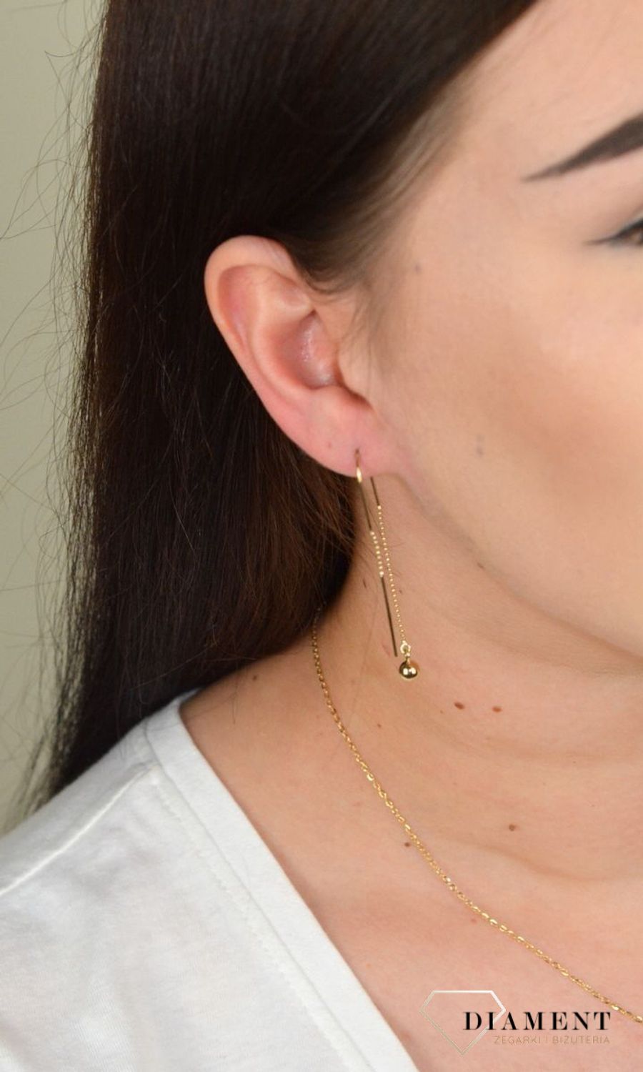 Złote kolczyki przeciągane z gładką kuleczką KL 6522.jpg